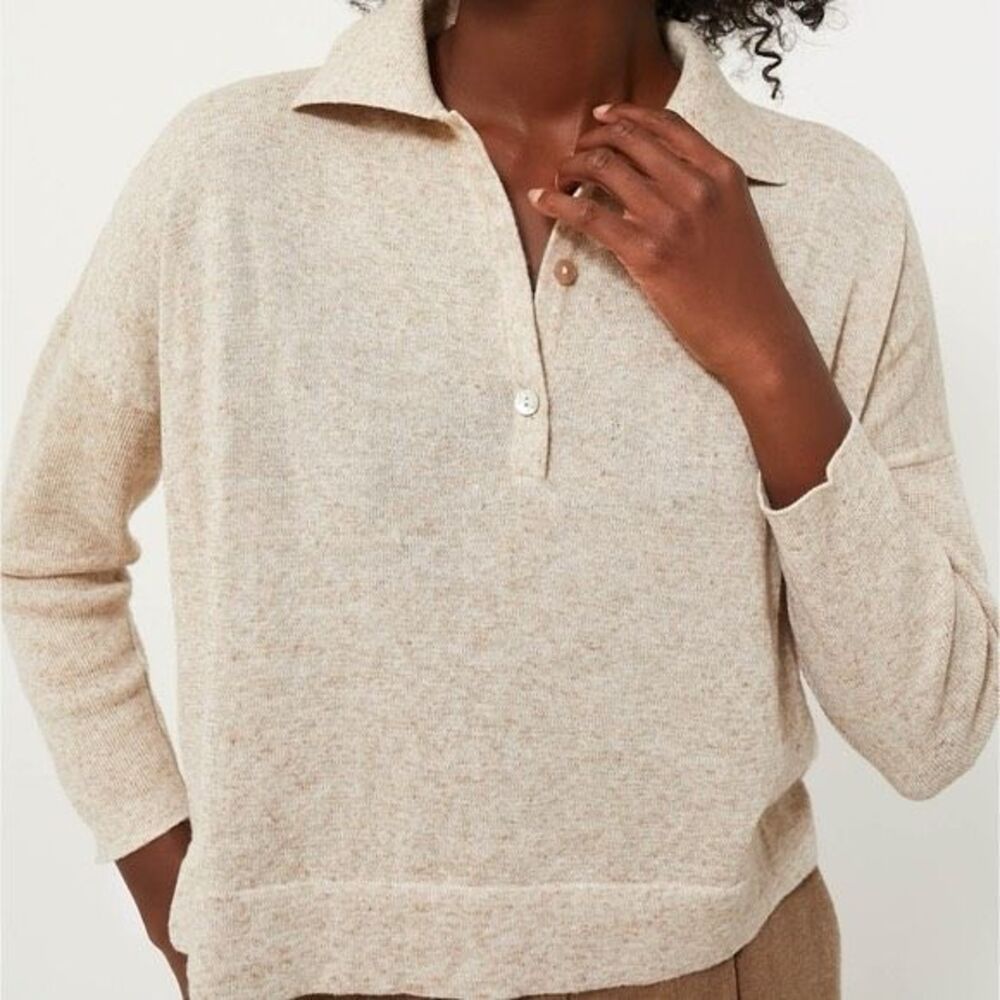 Tuckernuck Clayton Long Sleeve Knit Polo tan women's size XL XXL